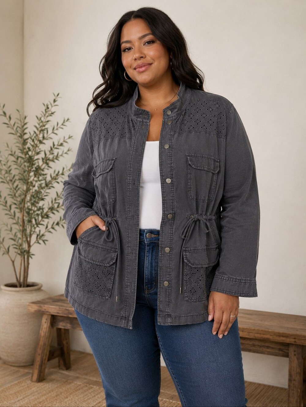 Maurices Charcoal Embroidered Utility Jacket